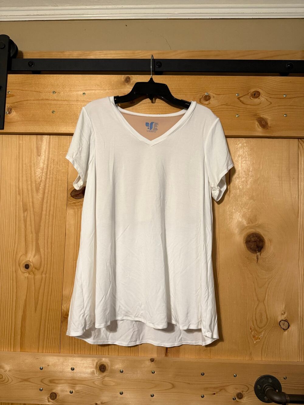 SHEBIRD Top Liner White Tee Shirt Built In Bra Size 6
